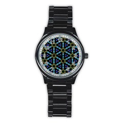 Stained Glass Pattern Church Window Stainless Steel Round Watch