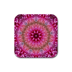 Flower Mandala Art Pink Abstract Rubber Square Coaster (4 Pack)  by Simbadda