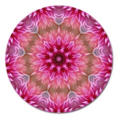 Flower Mandala Art Pink Abstract Magnet 5  (round) by Simbadda