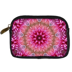 Flower Mandala Art Pink Abstract Digital Camera Leather Case by Simbadda