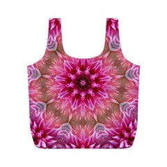 Flower Mandala Art Pink Abstract Full Print Recycle Bag (m) by Simbadda