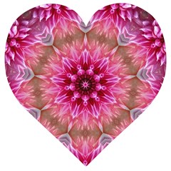 Flower Mandala Art Pink Abstract Wooden Puzzle Heart by Simbadda