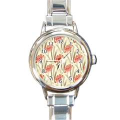 Flower Flora Leaf Wallpaper Round Italian Charm Watch by Simbadda