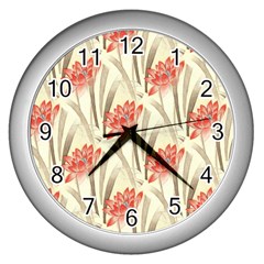 Flower Flora Leaf Wallpaper Wall Clock (silver) by Simbadda