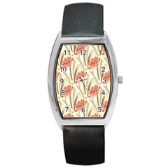 Flower Flora Leaf Wallpaper Barrel Style Metal Watch by Simbadda