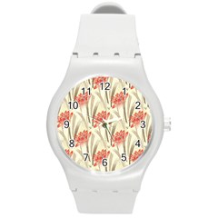 Flower Flora Leaf Wallpaper Round Plastic Sport Watch (m) by Simbadda