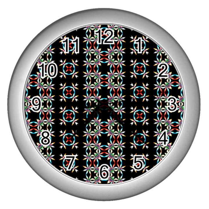 Pattern Black Background Texture Art Wall Clock (Silver)