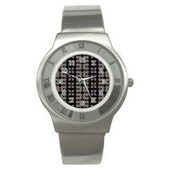 Pattern Black Background Texture Art Stainless Steel Watch by Simbadda