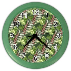 Leaves Seamless Pattern Design Color Wall Clock by Simbadda