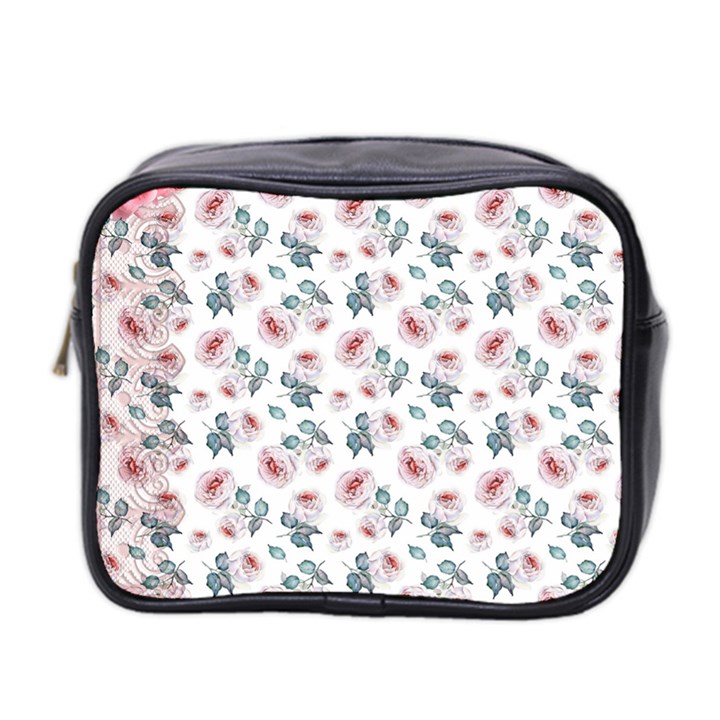 Watercolor Roses Lace Background Mini Toiletries Bag (Two Sides)