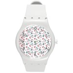 Watercolor Roses Lace Background Round Plastic Sport Watch (M) Front