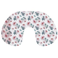 Watercolor Roses Lace Background Travel Neck Pillow by Simbadda