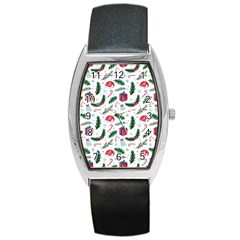 Christmas Background Barrel Style Metal Watch by Simbadda