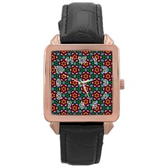 Pattern Texture Seamless Floral Rose Gold Leather Watch 