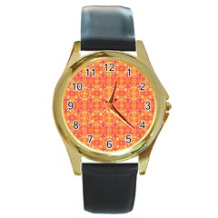  Pattern Abstract Orange Round Gold Metal Watch by Simbadda