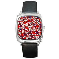 Nicholas Santa Christmas Pattern Square Metal Watch