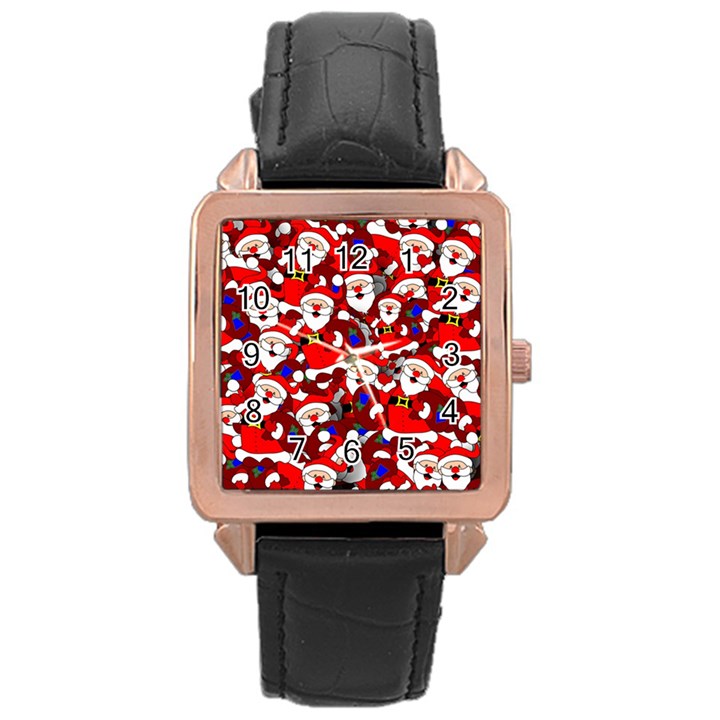 Nicholas Santa Christmas Pattern Rose Gold Leather Watch 