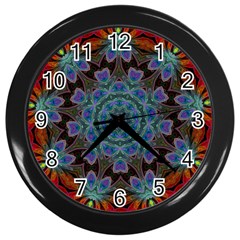 Abstract Art Blue Orange Wall Clock (black) by Simbadda