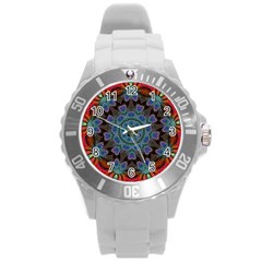 Abstract Art Blue Orange Round Plastic Sport Watch (l) by Simbadda