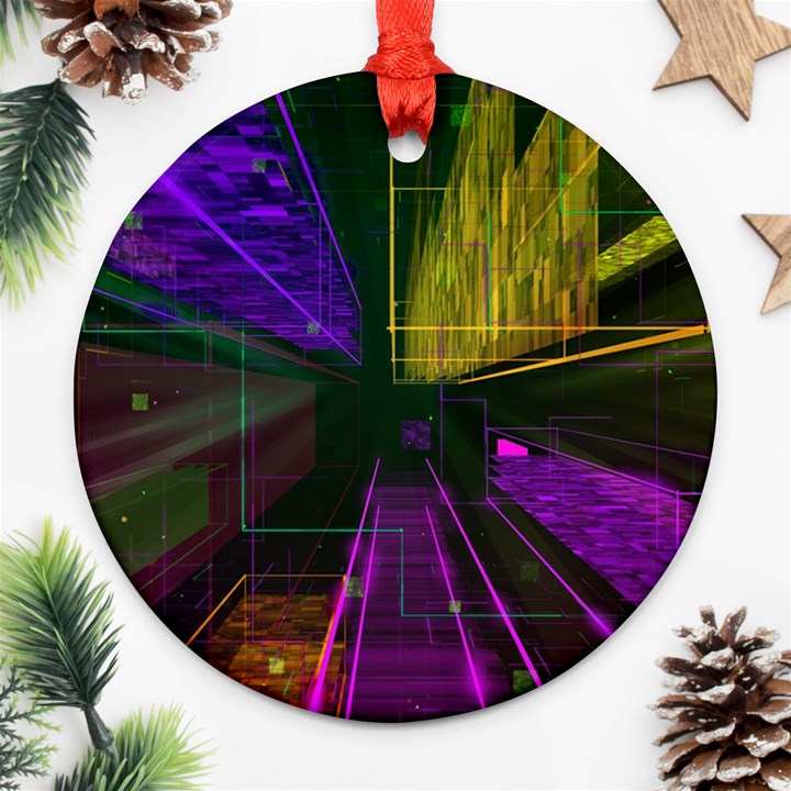 Data City Large Fiction Digital Round Ornament (Two Sides)