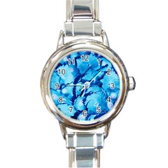 Hydrangea Blue Petals Flower Round Italian Charm Watch by Simbadda