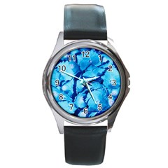 Hydrangea Blue Petals Flower Round Metal Watch by Simbadda