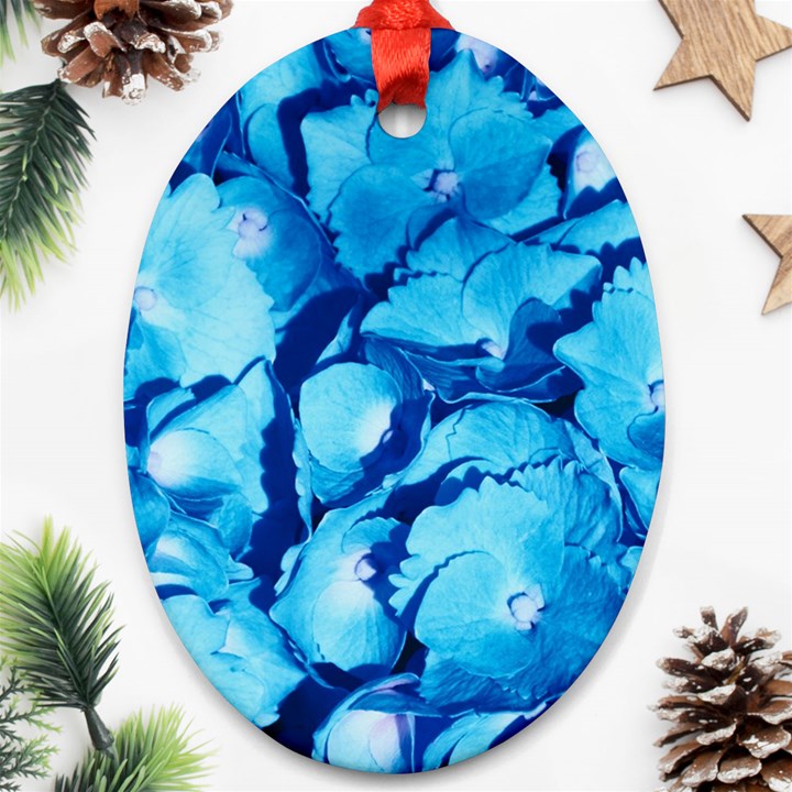 Hydrangea Blue Petals Flower Ornament (Oval)