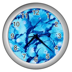 Hydrangea Blue Petals Flower Wall Clock (silver) by Simbadda