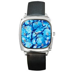 Hydrangea Blue Petals Flower Square Metal Watch by Simbadda