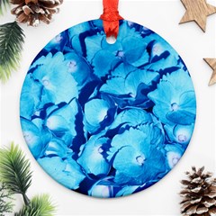 Hydrangea Blue Petals Flower Round Ornament (two Sides)