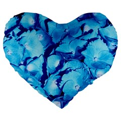 Hydrangea Blue Petals Flower Large 19  Premium Heart Shape Cushions by Simbadda