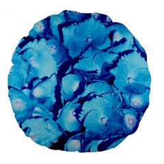 Hydrangea Blue Petals Flower Large 18  Premium Flano Round Cushions by Simbadda