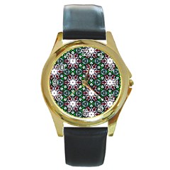 Stained Glass Pattern Church Window Round Gold Metal Watch by Simbadda