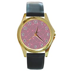 Triangle Background Abstract Round Gold Metal Watch by Simbadda