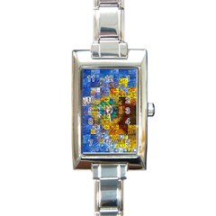 Sunflower Kaleidoscope Pattern Rectangle Italian Charm Watch