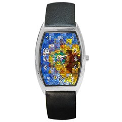 Sunflower Kaleidoscope Pattern Barrel Style Metal Watch