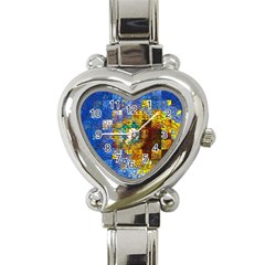 Sunflower Kaleidoscope Pattern Heart Italian Charm Watch