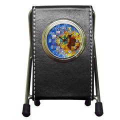 Sunflower Kaleidoscope Pattern Pen Holder Desk Clock