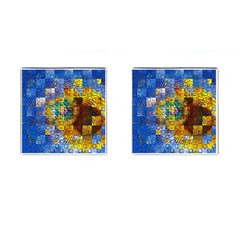 Sunflower Kaleidoscope Pattern Cufflinks (Square)