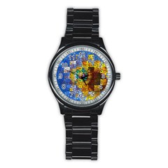 Sunflower Kaleidoscope Pattern Stainless Steel Round Watch