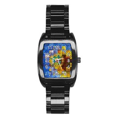 Sunflower Kaleidoscope Pattern Stainless Steel Barrel Watch