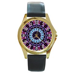 Kaleidoscope Shape Abstract Design Round Gold Metal Watch by Simbadda