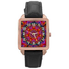 Kaleidoscope Pattern Ornament Rose Gold Leather Watch 