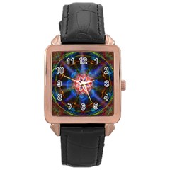 Mandala Pattern Kaleidoscope Rose Gold Leather Watch 