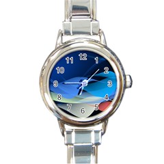 Flower Background Blue Design Round Italian Charm Watch