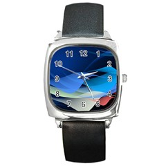 Flower Background Blue Design Square Metal Watch