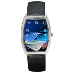 Flower Background Blue Design Barrel Style Metal Watch