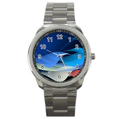 Flower Background Blue Design Sport Metal Watch