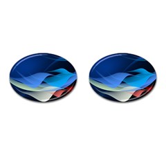 Flower Background Blue Design Cufflinks (Oval)