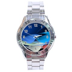 Flower Background Blue Design Stainless Steel Analogue Watch